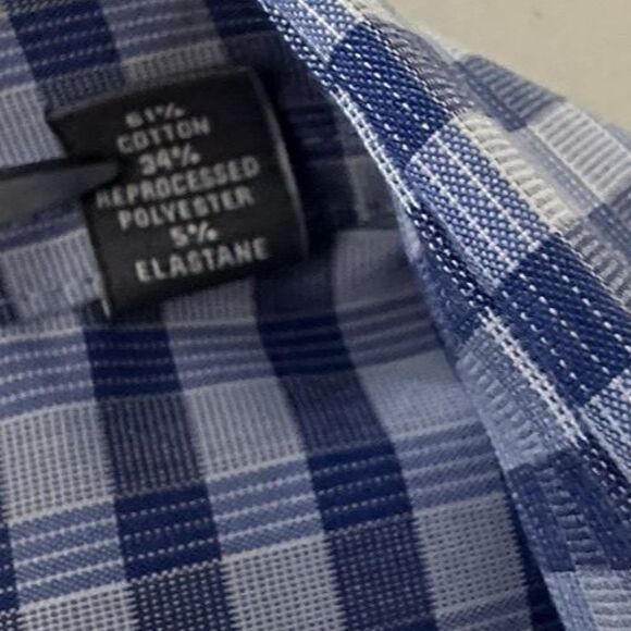 Van Heusen Dress Shirt Men's Siz 17.5 36/37 Tall Fit Blue Plaid Button Front - Picture 12 of 12